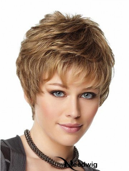 Blonde Wigs Boycuts Cropped Length Capless Synthetic Wavy Style