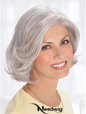 Grey Short Wig Remy Human Wavy Style Chin Length With Capless