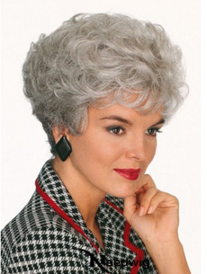 Professional Wigs With Capless Curly Style Short Length Grey Cut