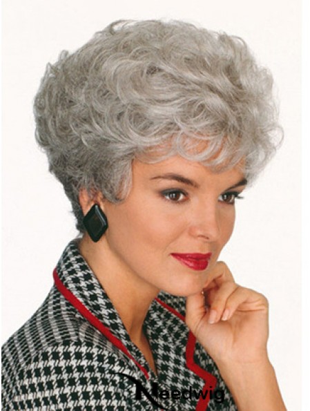 Professional Wigs With Capless Curly Style Short Length Grey Cut