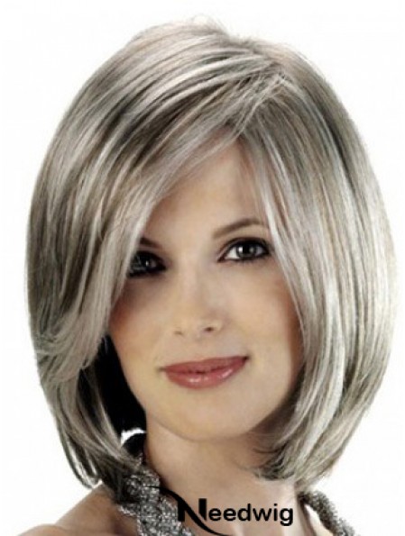 Straight Lace Front 12 inch Stylish Chin Length Grey Wigs