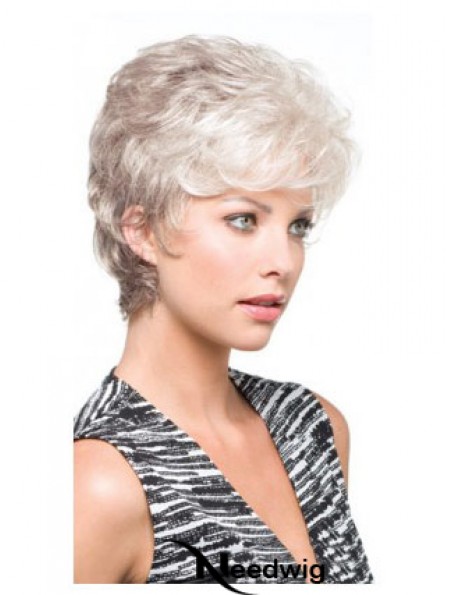 Grey Short Wig With Synthetic Capless Wavy Style