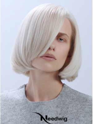 Chin Length Straight Lace Front Platinum Blonde Trendy Bob Wigs