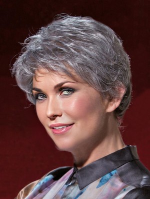 Ideal Short Wavy 100% Hand-tied Grey Wigs