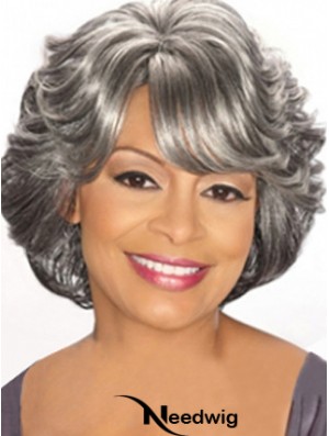 Capless Chin Length Grey Wavy Cheap Human Hair Wigs