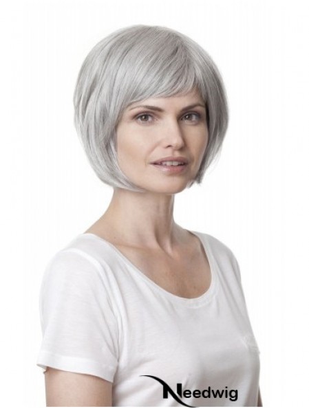 Synthetic Soft Chin Length Straight Grey Wigs