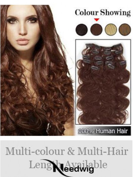 High Quality Auburn Wavy Remy Human Hair Clip In Hair Extensions