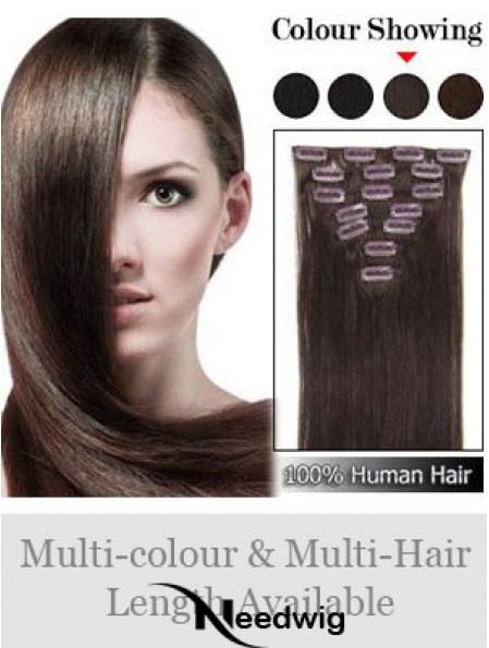 Designed Auburn Straight Remy Human Hair Clip In Hair Extensions