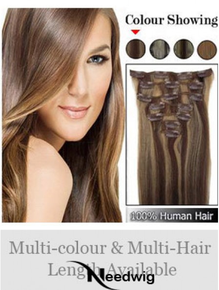 Beautiful Brown Straight Remy Human Hair Clip In Hair Extensions