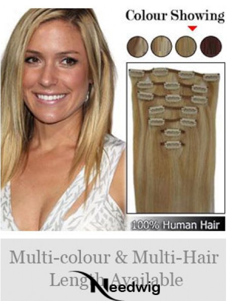 Durable Blonde Straight Remy Human Hair Clip In Hair Extensions