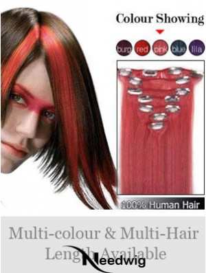 Comfortable Red Straight Remy Human Hair Clip In Hair Extensions