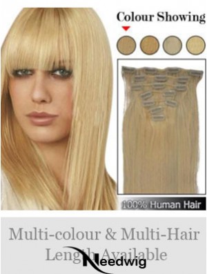 Trendy Blonde Straight Remy Human Hair Clip In Hair Extensions