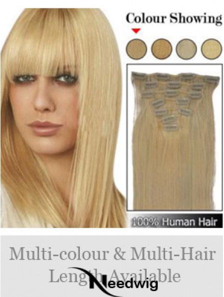 Trendy Blonde Straight Remy Human Hair Clip In Hair Extensions