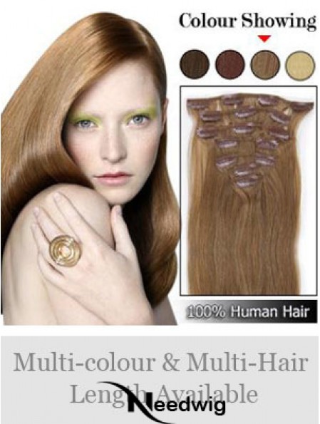 New Brown Straight Remy Human Hair Clip In Hair Extensions