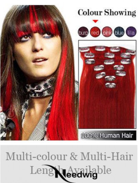 Top Red Straight Remy Human Hair Clip In Hair Extensions