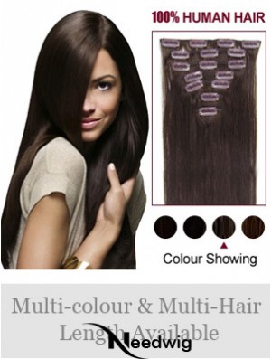 Clip In Human Hair Extensions Full Head Brown Color Straight Style