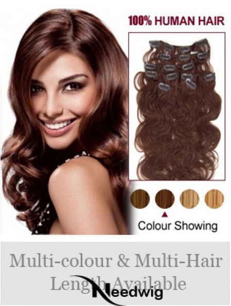 Online Auburn Wavy Remy Human Hair Clip In Hair Extensions