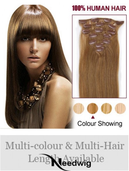 Hairstyles Brown Straight Remy Human Hair Clip In Hair Extensions