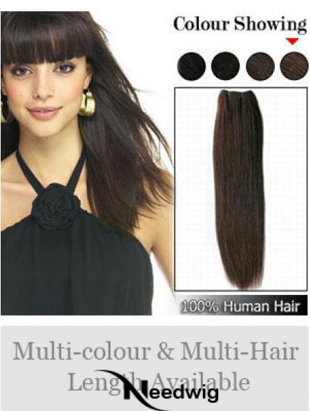 Straight Remy Human Hair Brown Durable Weft Extensions