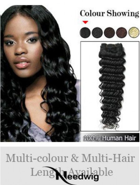 Wavy Remy Human Hair Black Designed Weft Extensions