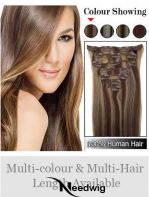 Beautiful Brown Straight Remy Human Hair Clip In Hair Extensions