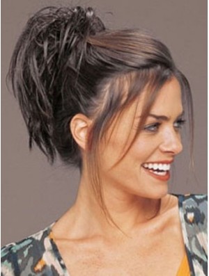 Clip On Hairpieces Short Hair With Synthetic Brown Color Straight Style