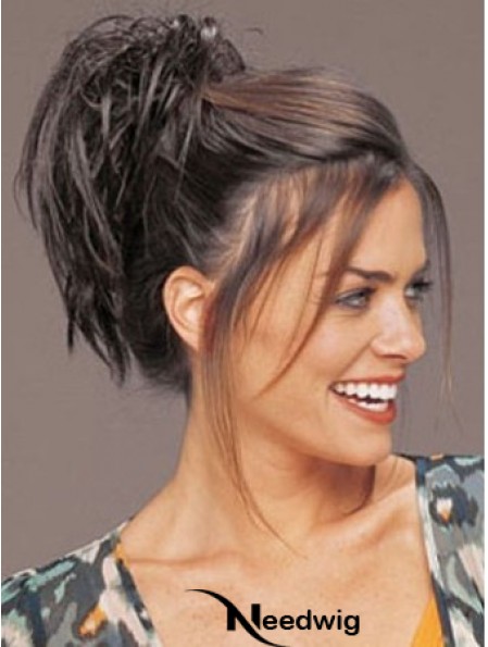 Clip On Hairpieces Short Hair With Synthetic Brown Color Straight Style