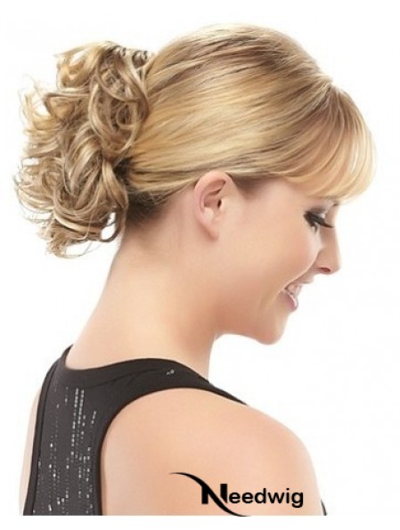 Blonde Clipin Hairpieces With Synthetic Short Length Curly Style