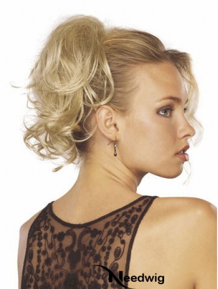 Cheap Clip In Hairpieces With Synthetic Blonde Color Wavy Style