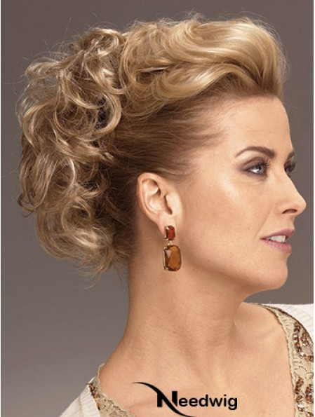 Clip On Hairpieces With Synthetic Blonde Color Short Length Curly Style